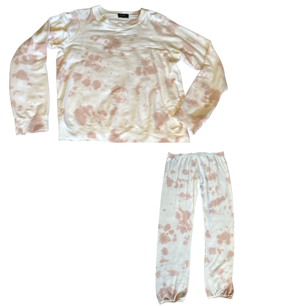 Monrow Vintage Raglan Pullover & Elastic Waist Sweats,Pink Cloud Tie Dye, SM/MED